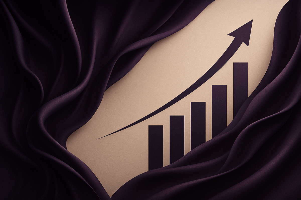 genrate an image for section named brand booster & scaling. it talks about how to upscale brand and growth. generate realistic image. with our colour theme dark purple and beige. dont be too noice. modern and minimal. dont use words or digits. very professional. this is women luxury apparel company. ovo.